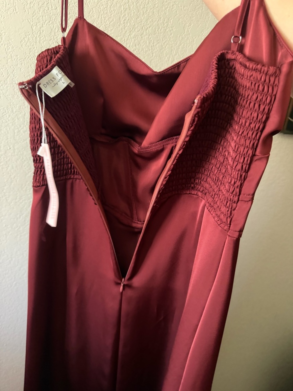Burgundy Satin Slip Dress with Smocked Sides